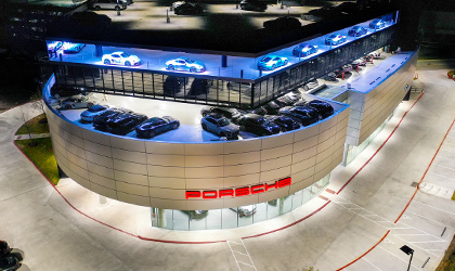 Top-tier branding with Elation SEVEN Battens at Porsche Dealership in Austin, TX
